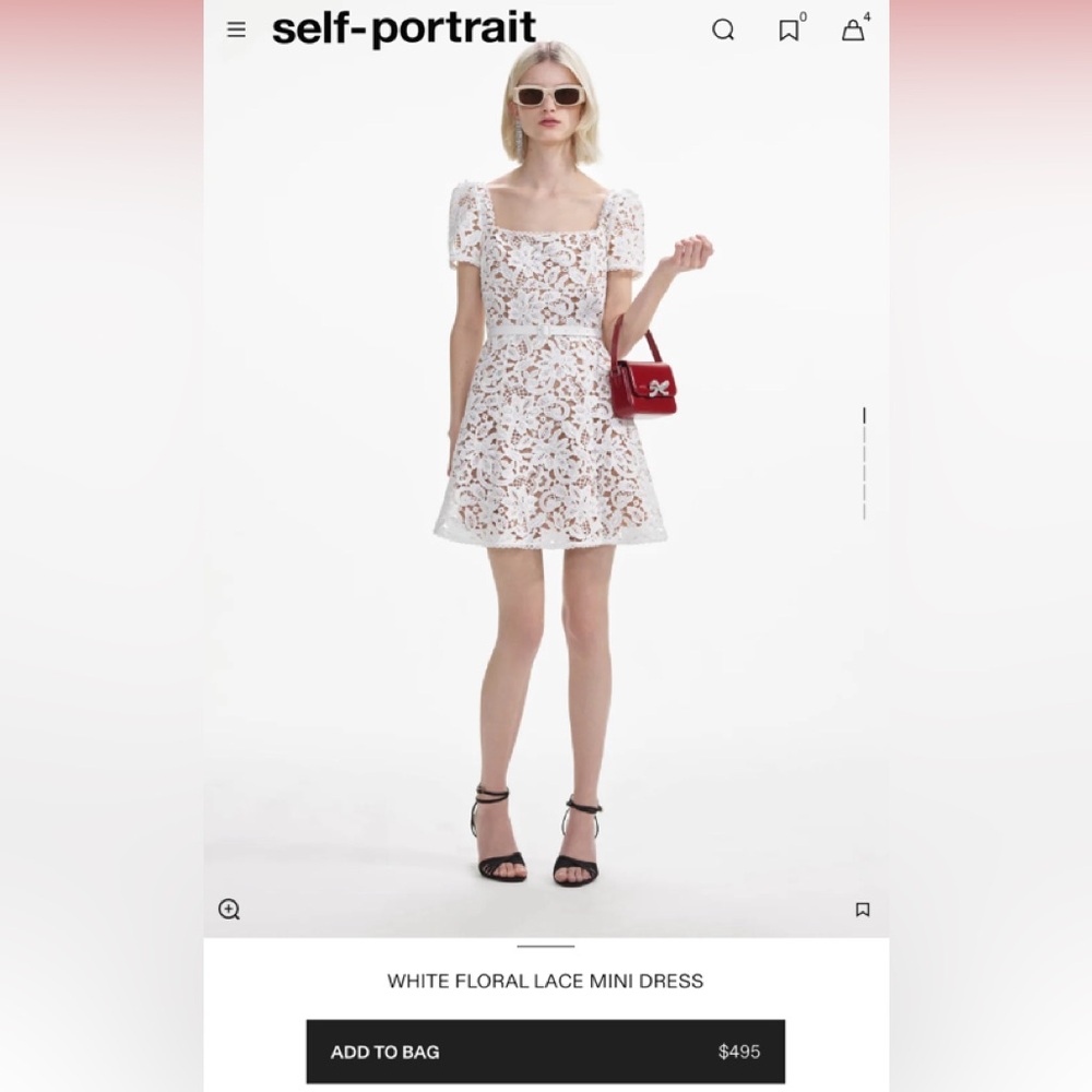 Self Portrait WHITE FLORAL LACE MINI DRESS